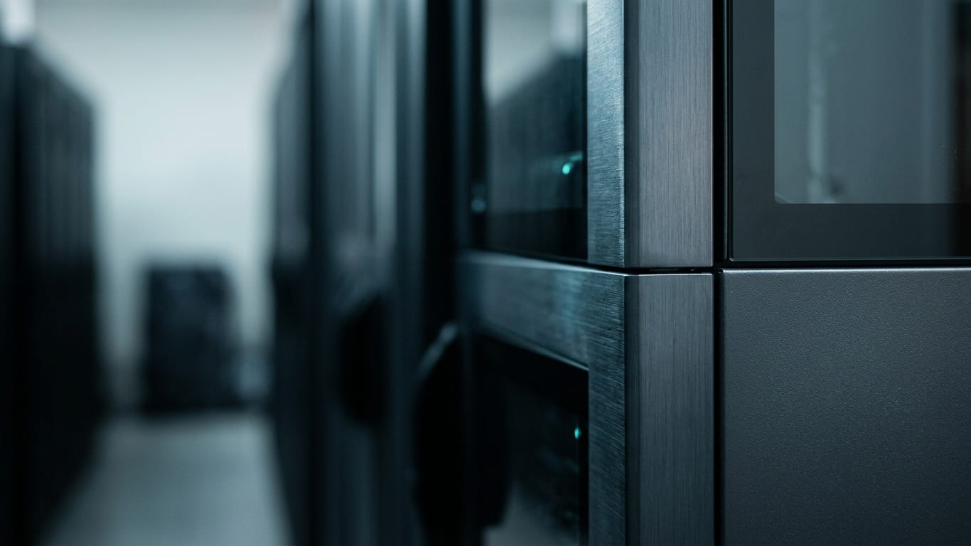 Illustration for this article: AI incidents need a second response playbook. Rows of dark unbranded rack equipment receding down a narrow aisle, lit only by their own indicator glow.