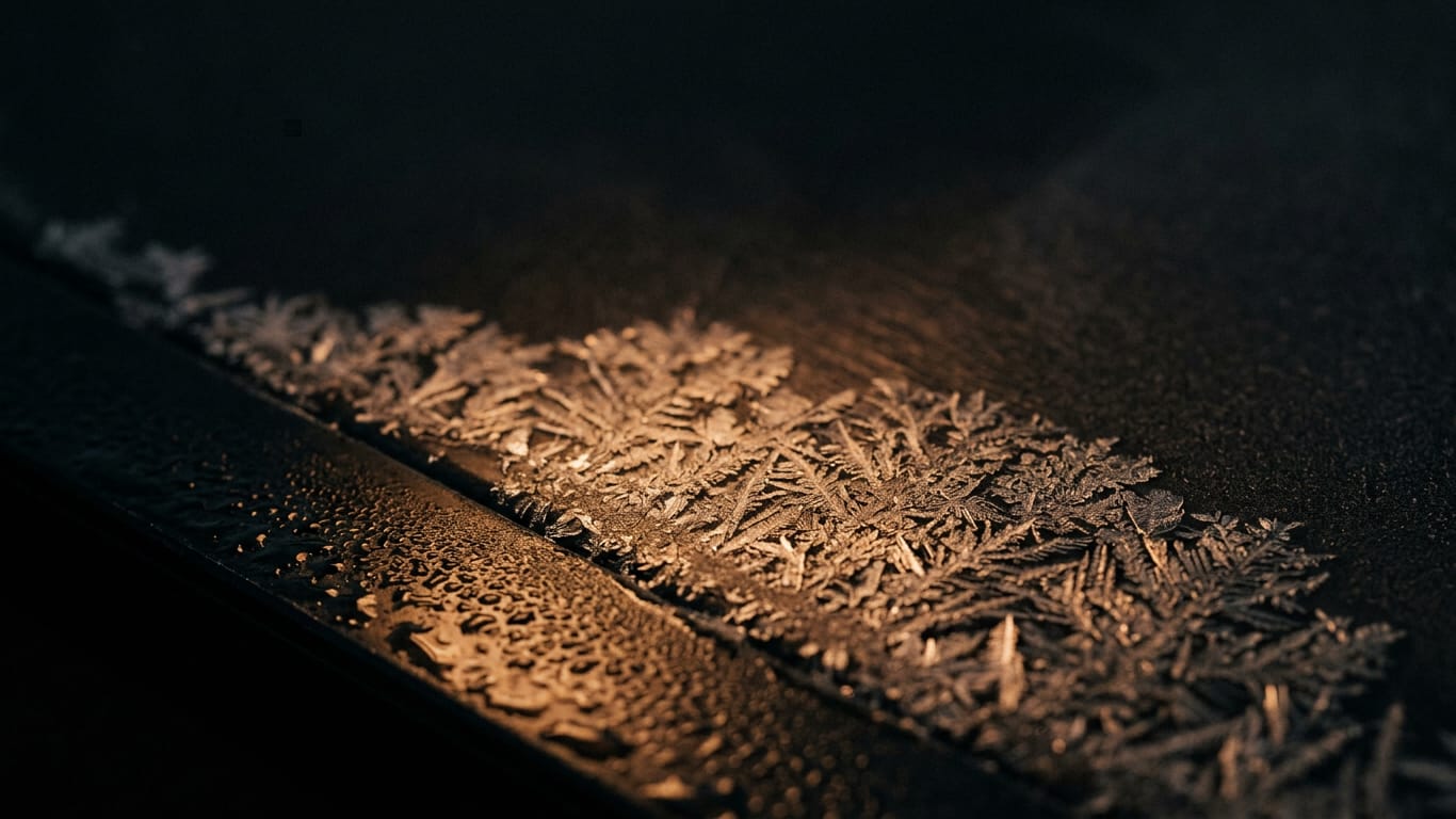 Illustration for this article: ChatGPT connected to Gmail, Drive, Teams and GitHub. Frost crystals spreading across a dark anodised panel, one corner already thawed.