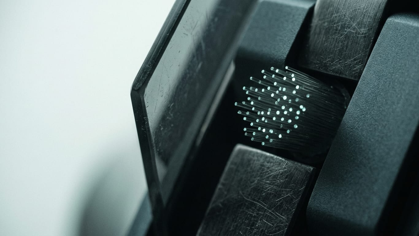 Illustration for this article: Deploying GenAI safely in government. Optical fibre ends clustered together, each carrying a pinpoint of light in near darkness.