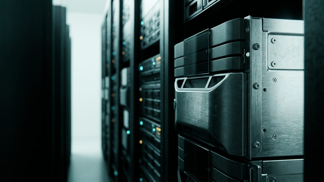 Illustration for this article: why postponement is not a postponement of homework. Rows of dark unbranded rack equipment receding down a narrow aisle, lit only by their own indicator glow.