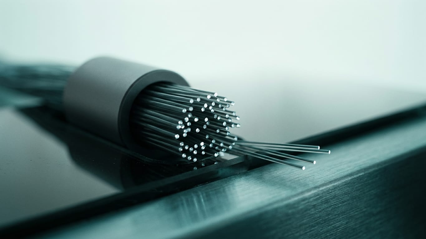 Illustration for this article: Lawyers can litigate in commercial writ cases. Optical fibre ends clustered together, each carrying a pinpoint of light in near darkness.