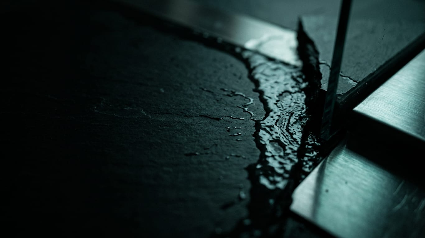 Illustration for this article: Privacy-sensitive data in AI. Water sheeting down a matte dark surface, breaking around an unseen obstruction.