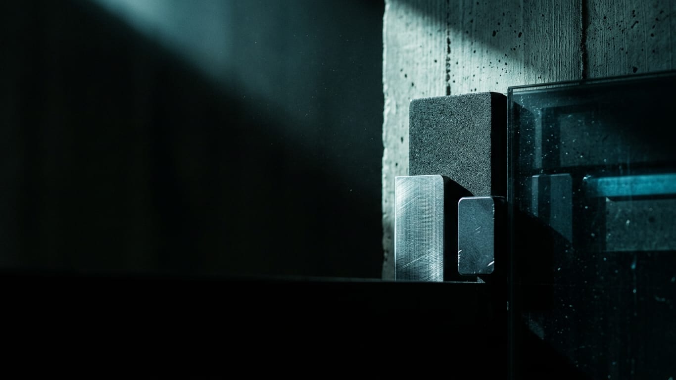 Illustration for this article: Same prompt, different answer. A shaft of hard daylight crossing a raw concrete soffit, dust suspended in the beam.