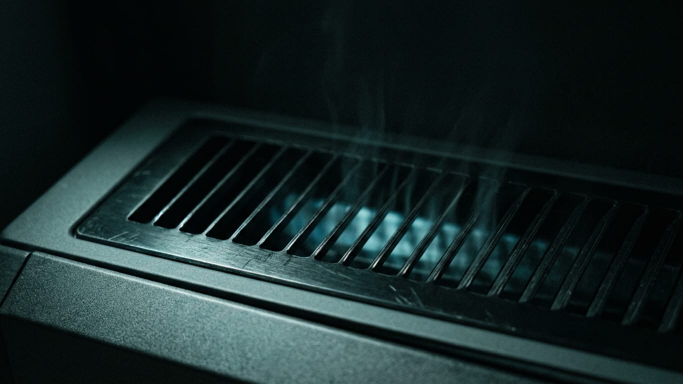 Illustration for this article: Setting up separate governance for generative AI. A ventilation grille in deep shadow, cold air distorting the light passing through it.