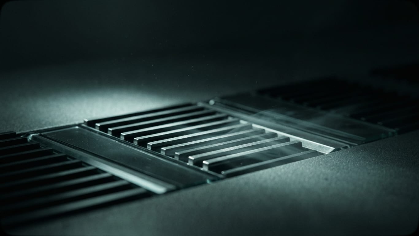 Illustration for this article: which governance mechanisms you must now demonstrate per workflow. A ventilation grille in deep shadow, cold air distorting the light passing through it.