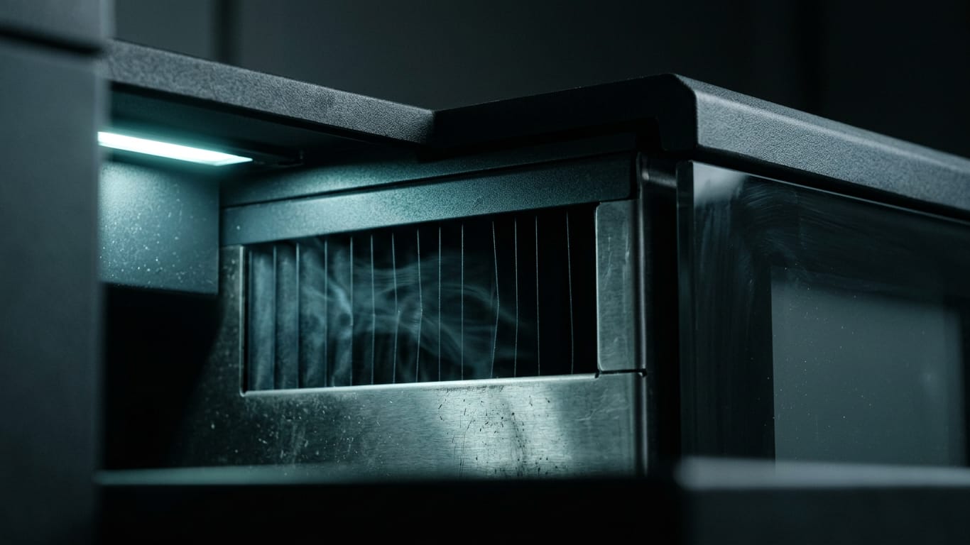 Illustration for this article: Treat a powerful model as a privileged insider. A ventilation grille in deep shadow, cold air distorting the light passing through it.