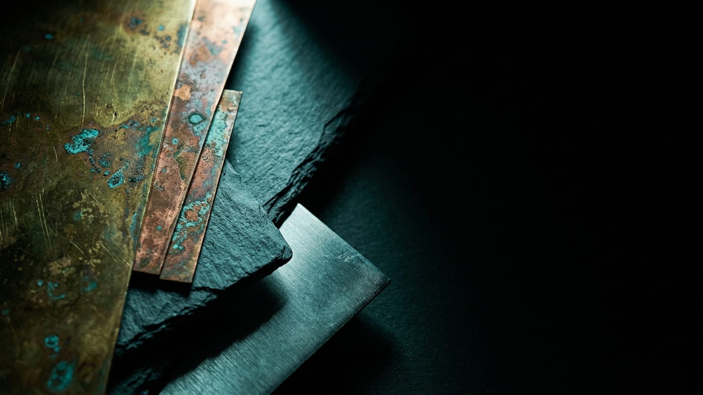 Illustration for this article: Vetting an AI intake engine at a law firm. Oxidised copper and patinated brass sheet, corrosion blooming across the surface.